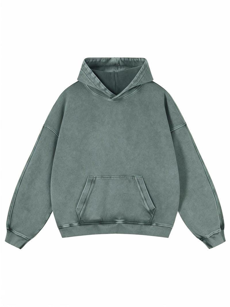 Mens Hoodies Pullover Womens Oversized Y2K Fall Acid Wash Plain Cotton Heavyweight Hoodie Vintage Aesthetic Hooded Sweatshirt Green Large