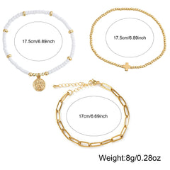 Adjustable Multi-Layer Gold Bead Heart Charm Bracelet