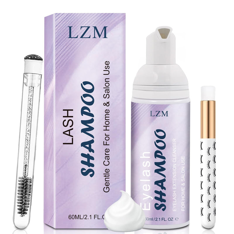 Lash Shampoo Lash Cleaner - Lash Wash Cleaning kit for Cluster Lash/Eyelash Extensions Lash Bath Lash Cleanser Foam Lash Soap Lash Care Oil Free 60ml(3-IN-1 SHAMPOO KIT)