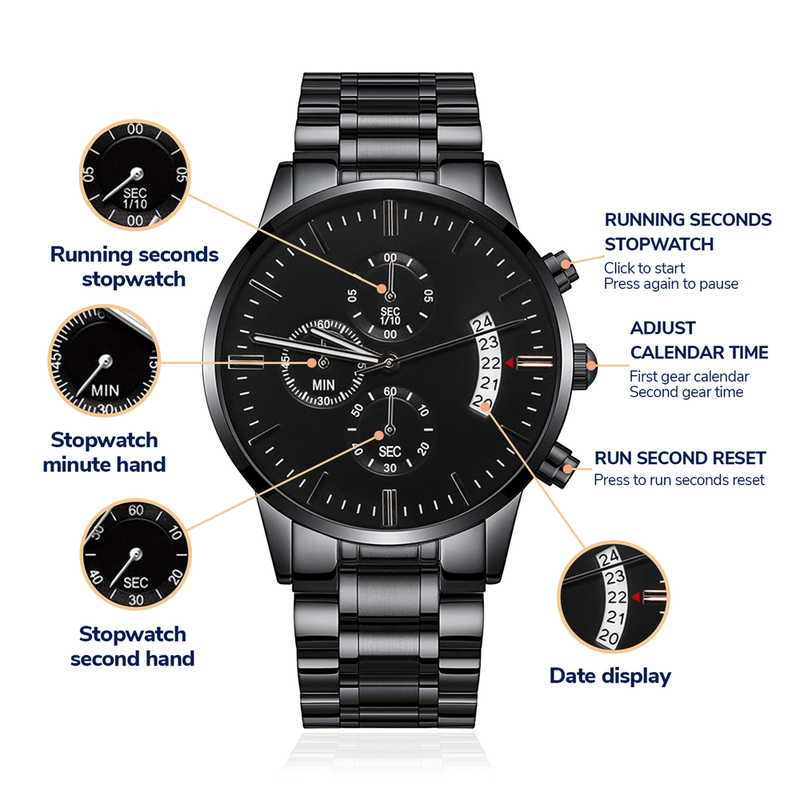To My Soulmate Turn Back the Clock (Charcoal Black) – Men's Watch