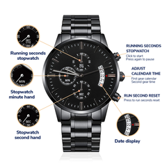 Men's Customizable Engraved Black Chronograph Watch