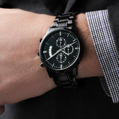 Men's Customizable Engraved Black Chronograph Watch