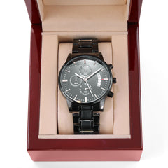 Men's Customizable Engraved Black Chronograph Watch